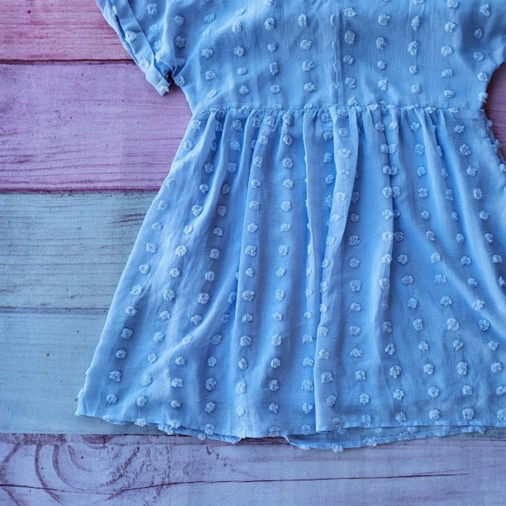 Pinkblush Light Blue V Neck Textured Swiss Dot Maternity Mini Dress Size Medium - Picture 8 of 10